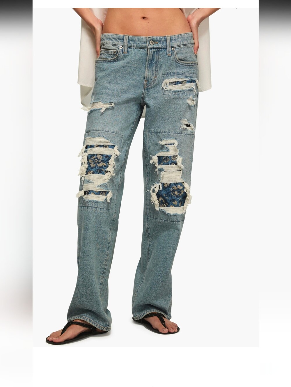 Lucky Legend Ripped & Repaired Baggy Jeans, Frayed Hem